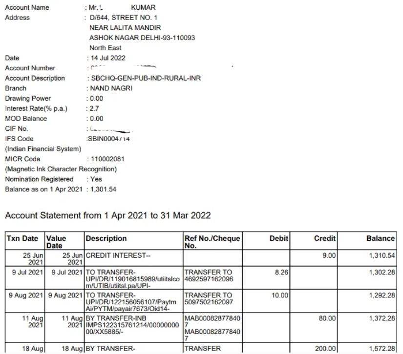 zerodha bank account statement