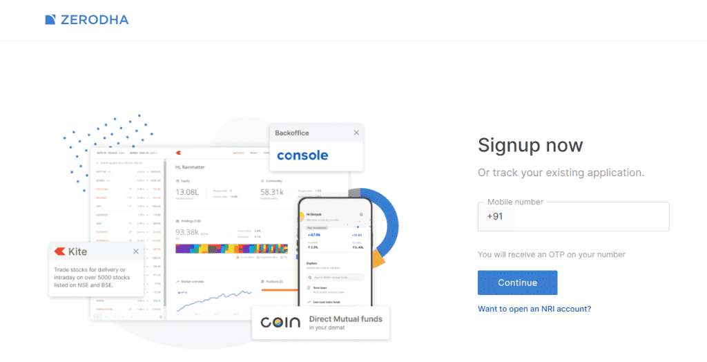 zerodha signup page