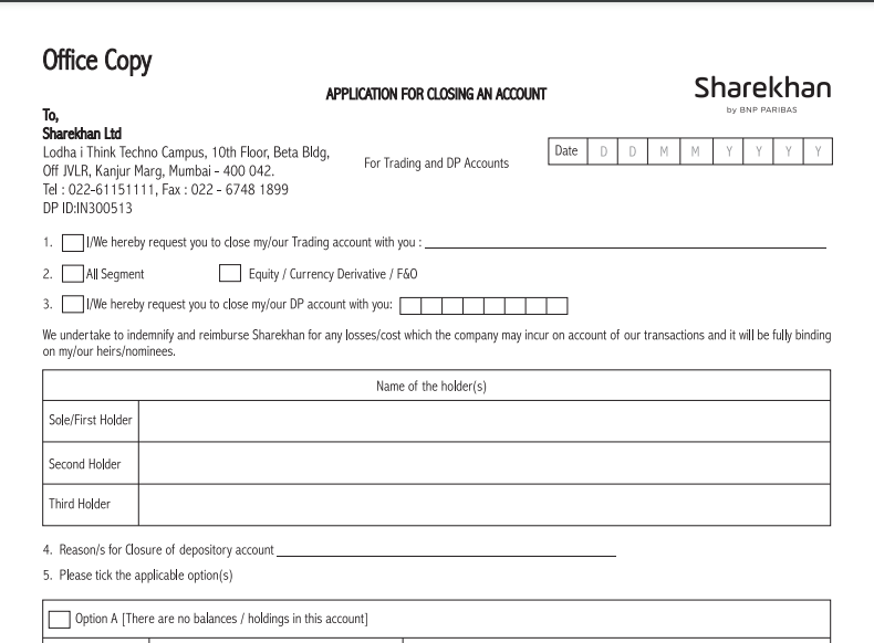 sharekhan account close form