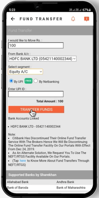 sharekhan transfer fund