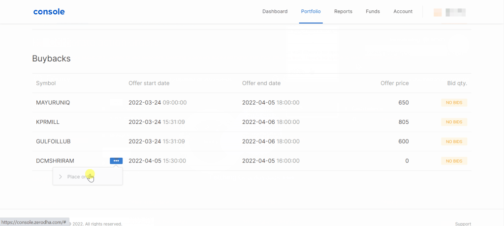 zerodha place order