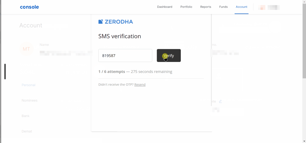 zerodha verify otp