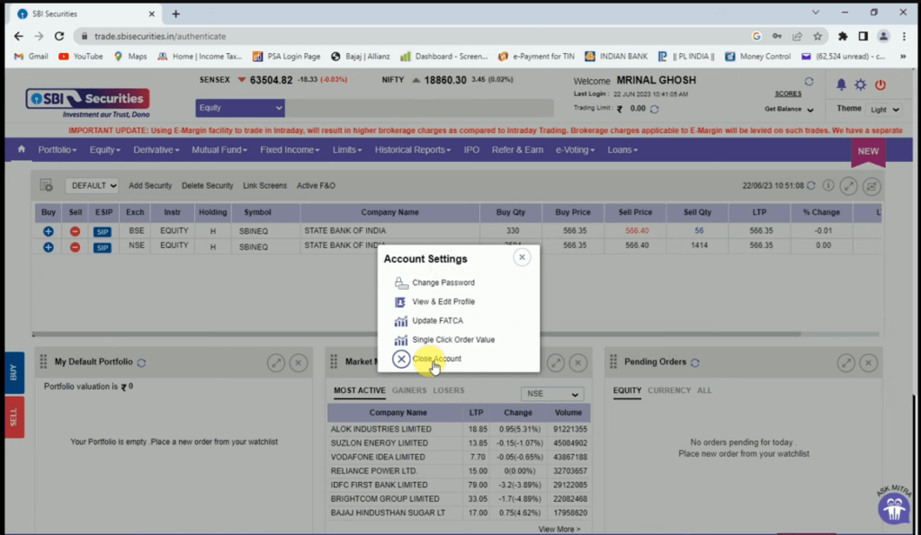 sbi close account