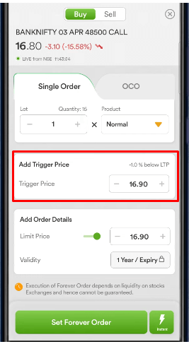 dhan add trigger price