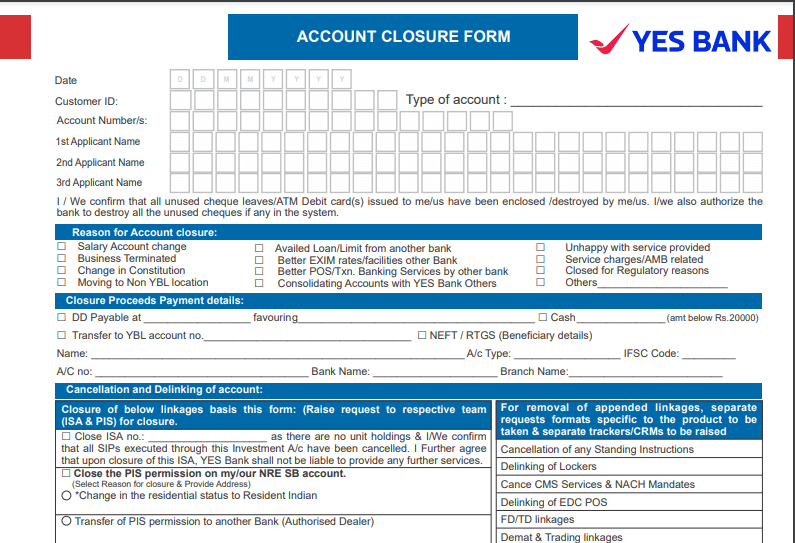 yes securities closure form